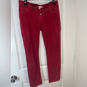 Cabi Soft Ribbed Corduroy Velvet Ruby Red Textured Fitted Skinny Jeans Sz 2